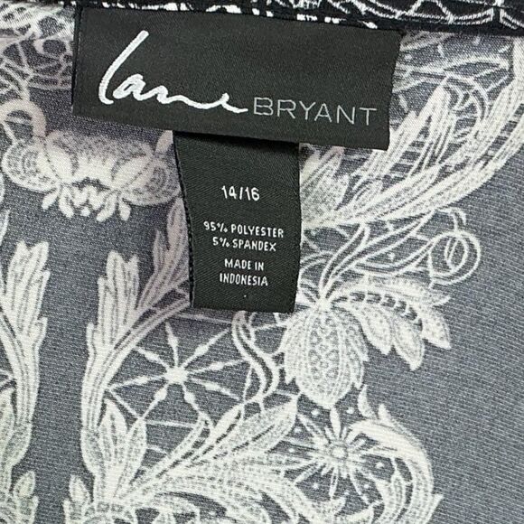 Lane Bryant Wrap Dress Women 14/16 Black White Floral 3/4 Sleeve Belted V Neck - Picture 8 of 8